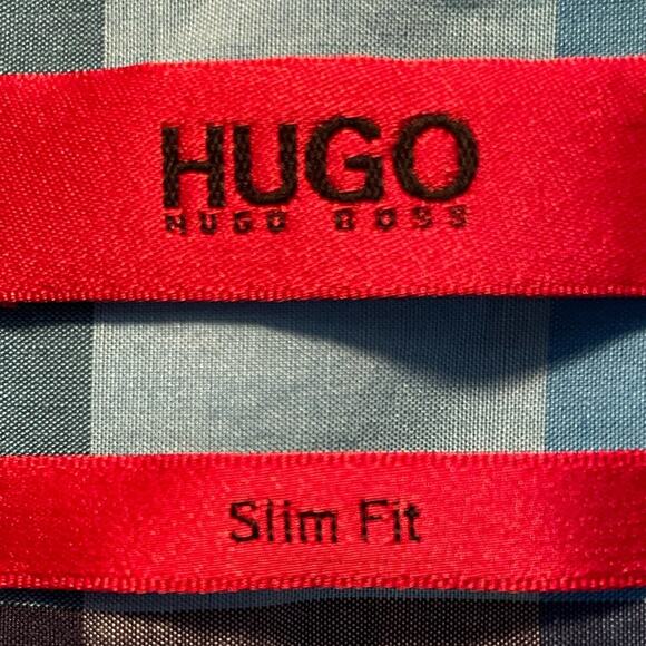 Hugo Boss Slim Fit Blue Plaid Button Shirt size Medium - Picture 5 of 9